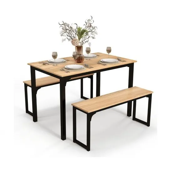 BOXED 3 PIECES SPACE-SAVING DINING BREAKFAST TABLE SET WITH 2 BENCHES - NATURAL