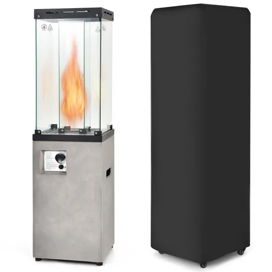 BOXED 41,000 BTU PROPANE PATIO HEATER ROLLING GLASS TUBE STANDING GAS HEATER W/ COVER