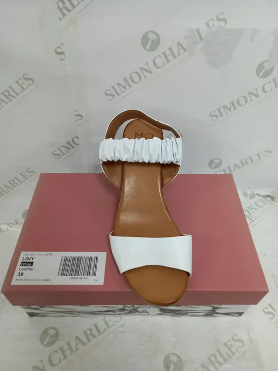 BOXED MODA IN PELLE LIIVY WHITE LEATHER BLOCK HEEL ROUCHED SANDAL SIZE 6