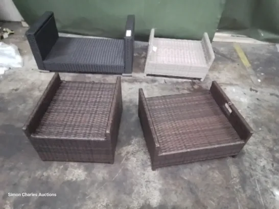 FOUR ASSORTED RATTAN COFFEE TABLES