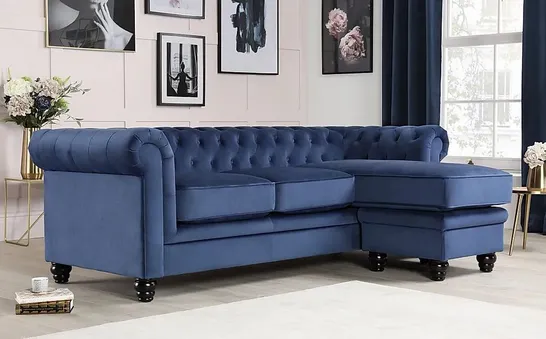 BOXED HAMPTON BLUE VELVET CHESTERFIELD CORNER SECTION