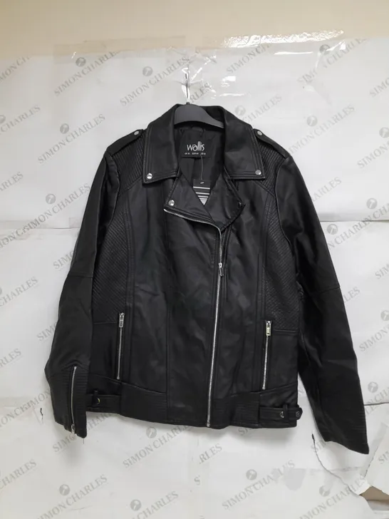 WALLIS UK 16 LEATHER ZIP SILVER JACKET 