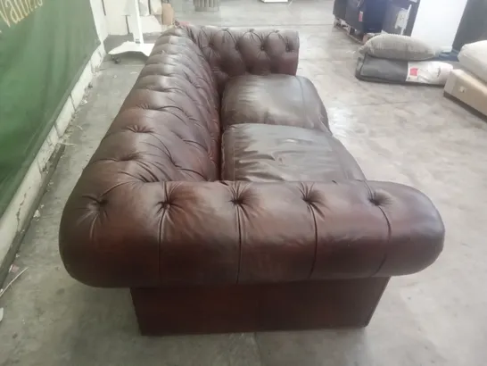 QUALITY DESIGNER 3 SEATER SOFA - BROWN LEATHER 