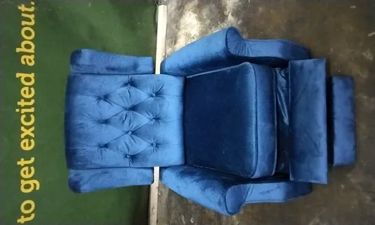 DESIGNER BLUE PLUSH VELVET PUSHBACK RECLINER ARMCHAIR 