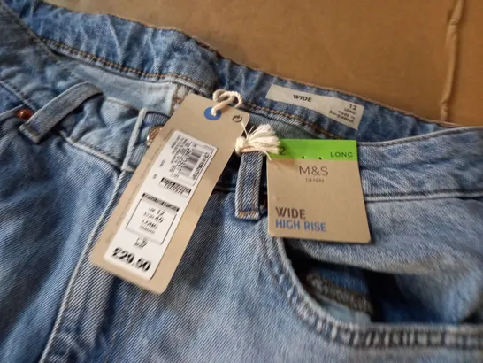 M&S DENIM WIDE HIGH RISE JEANS - 12 LONG