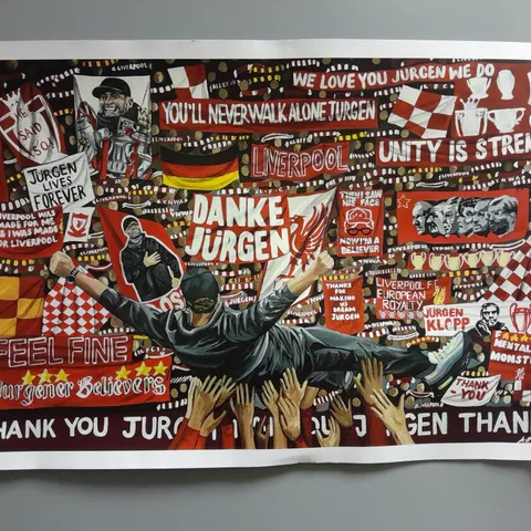 "DANKE JURGEN KLOPP" LFC PRINT BY ABIGAIL RUDKIN APPROX 42CMX30CM WITH TUBE 