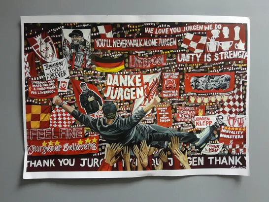 "DANKE JURGEN KLOPP" LFC PRINT BY ABIGAIL RUDKIN APPROX 42CMX30CM WITH TUBE 