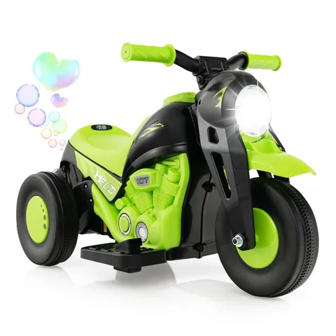 BOXED 6V ELECTRIC KID RIDE ON MOTORCYCLE WITH BUBBLE MAKER - GREEN
