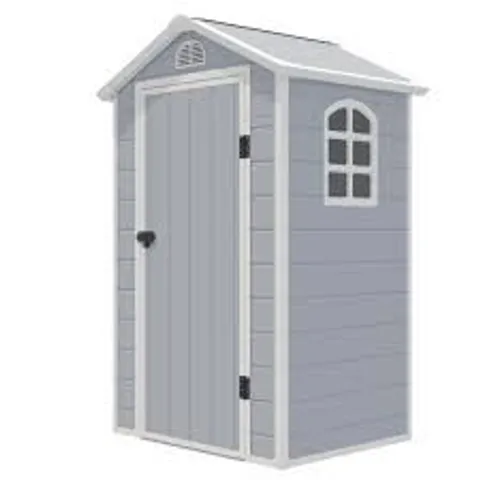 BOXED COSTWAY OUTDOOR STORAGE SHED WITH LOCKABLE DOOR WINDOW AND AIR VENTS - GREY