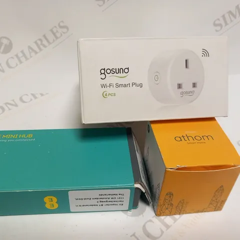 3 ASSORTED PRODUCTS TO INCLUDE; GOSUND WI-FI SMART PLUG, EE MINI HUB AND ATHOM 