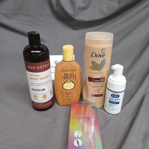 APPROXIMATELY 20 ASSORTED COSMETIC PRODUCTS TO INCLUDE E45 ITCH RELIEF CREAM, DOVE SELF TAN LOTION AND SUN BUM SPF 50 SUNSCREEN