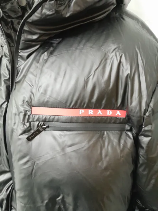 PRADA HEAVY PADDED PUFFER JACKET WITH HOOD IN BLACK - XL