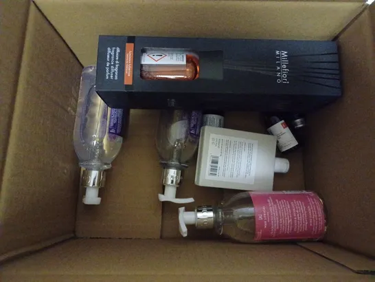 BOX OF APPROXIMATELY 10 ITEMS INCLUDING GRACE COLE HAND WASH, COLONY HAND LOTION AND RIMMEL FOUNDATION