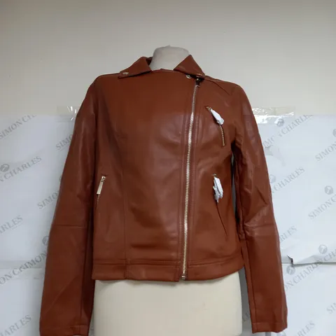 RUTH LANGSFORD FAUX BROWN LEATER JACKET SIZE UNSPECIFIED