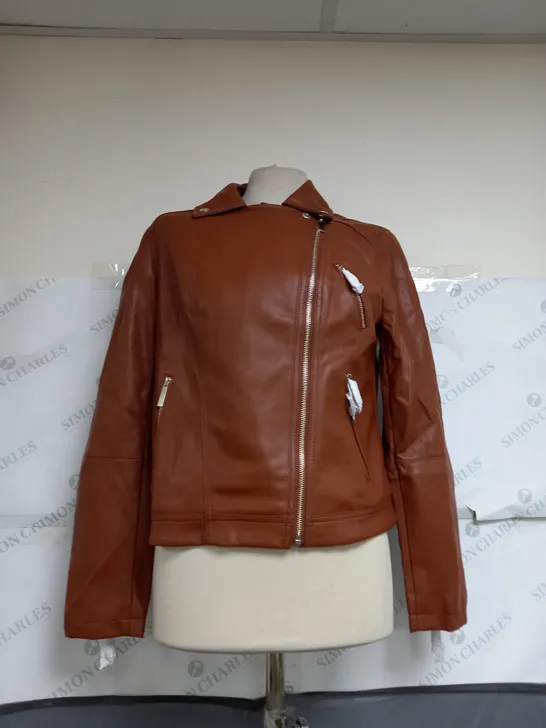 RUTH LANGSFORD FAUX BROWN LEATER JACKET SIZE UNSPECIFIED