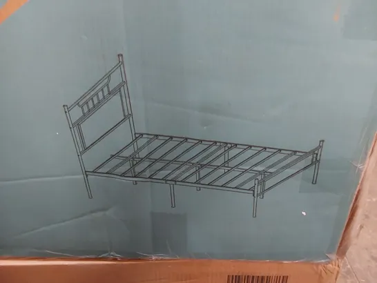 BOXED METAL BED FRAME WITH VINTAGE WOODEN HEAD AND FOOTBOARD - RUSTIC BROWN // SIZE UNSPECIFIED (1 BOX)