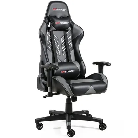 BOXED DESIGNER GT FORCE PRO ST LEATHER RACING SPORTS OFFICE CHAIR IN BLACK & GREY (1 BOX)