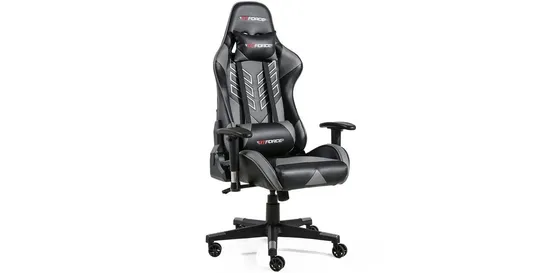 BOXED DESIGNER GT FORCE PRO ST LEATHER RACING SPORTS OFFICE CHAIR IN BLACK & GREY (1 BOX)