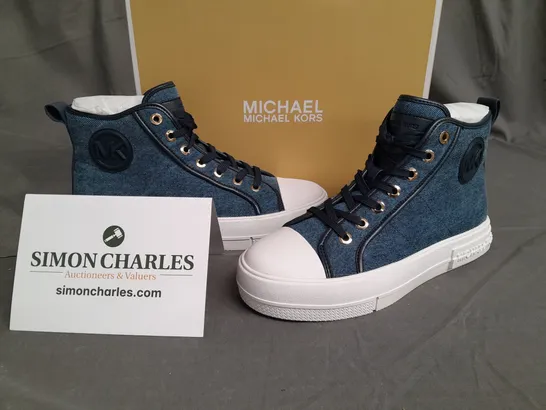 BOXED PAIR OF MICHAEL KORS DENIM HI-TOPS - US 8.5M