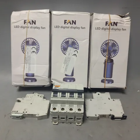 APPROXIMATELY 10 ASSORTED ITEMS TO INCLUDE DIGITAL DISPLAY FAN, ETC