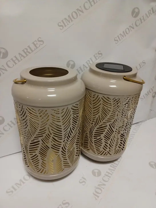 GARDEN REFLECTIONS SET OF 2 PATTERNED SOLAR LANTERNS, LEAF