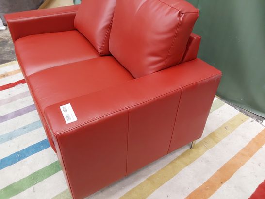 DESIGNER RED LEATHER FIXED TWO SEATER SOFA 