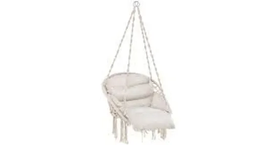 BOXED COSTWAY HAMMOCK CHAIR WITH THICK CUSHION AND MACRAME FOR PORCH POOLSIDE AND DECK - BEIGE