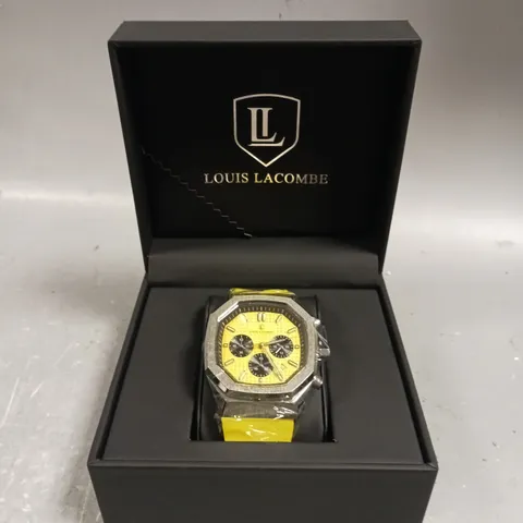 MENS LOUIS LACOMBE CHRONGRAPH YELLOW DIAL WATCH WITH SUB DIALS 