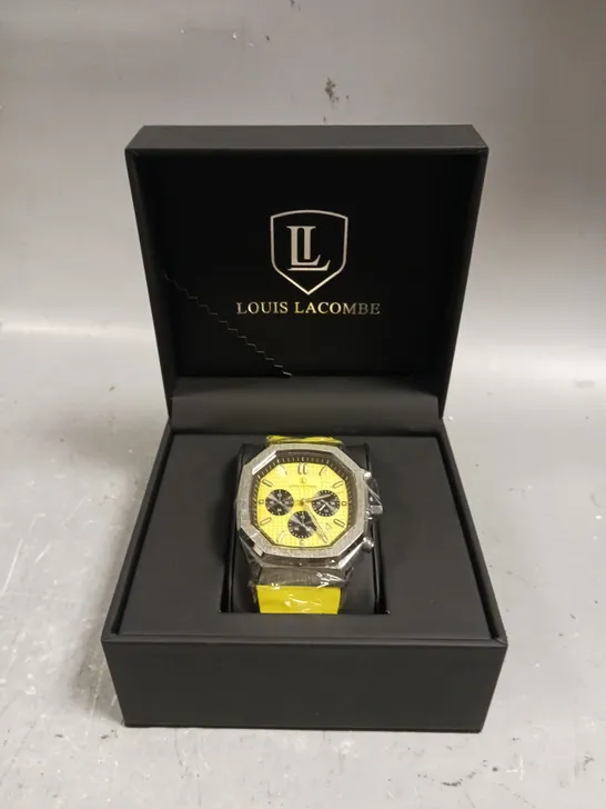 MENS LOUIS LACOMBE CHRONGRAPH YELLOW DIAL WATCH WITH SUB DIALS 