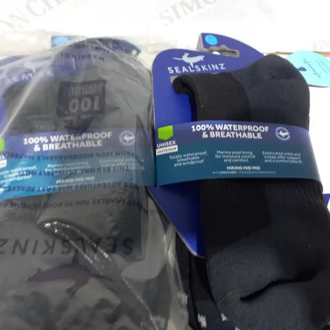 LOT OF 2 X SEALSKINZ 100% WATERPROOF & BREATHABLE UNISEX PAIR OF OUTDOOR SOCKS IN BLACK SIZE XL
