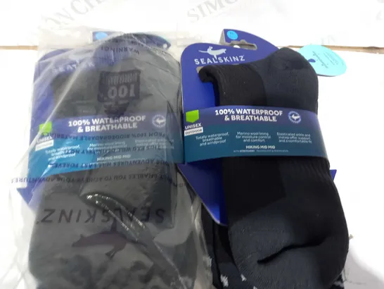 LOT OF 2 X SEALSKINZ 100% WATERPROOF & BREATHABLE UNISEX PAIR OF OUTDOOR SOCKS IN BLACK SIZE XL
