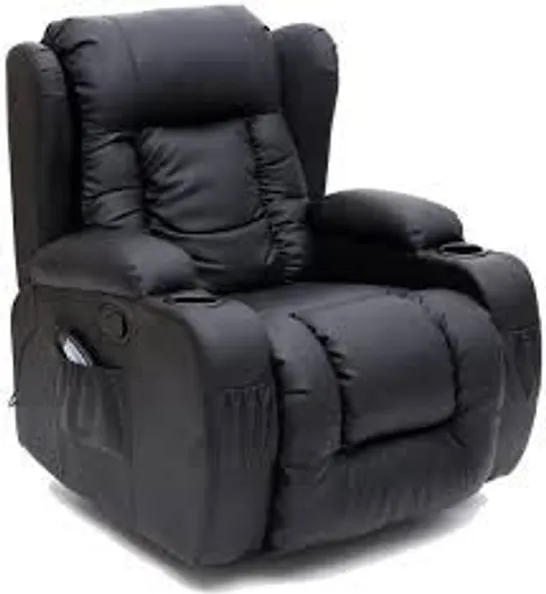 BOXED DESIGNER BLACK LEATHER SWIVEL MASSAGE RECLINER CHAIR (1 BOX) RRP £339.99