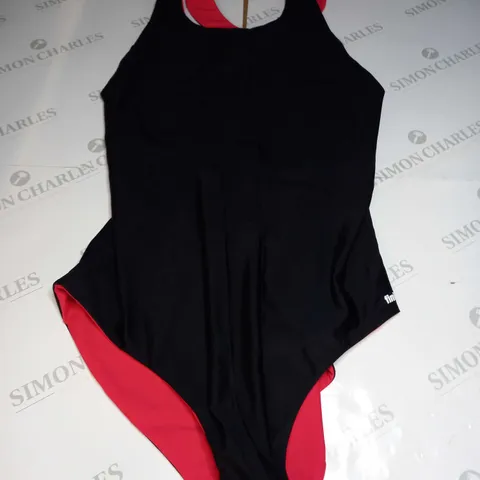 FINISTERRE ANELLA REVERSIBLE SWIMSUIT IN BLACK/CORAL RED IN SIZE 18