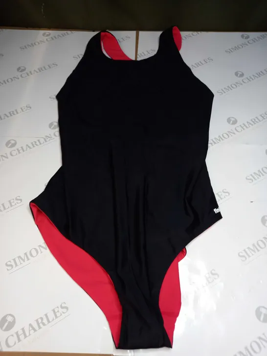 FINISTERRE ANELLA REVERSIBLE SWIMSUIT IN BLACK/CORAL RED IN SIZE 18