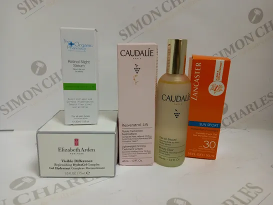 LOT OF 5 DESIGNER SKIN CARE ITEMS, TO INCLUDE CAUDALIE, ELIZABETH ARDEN, LANCASTER & THE ORGANIC PHARMACY RRP £165