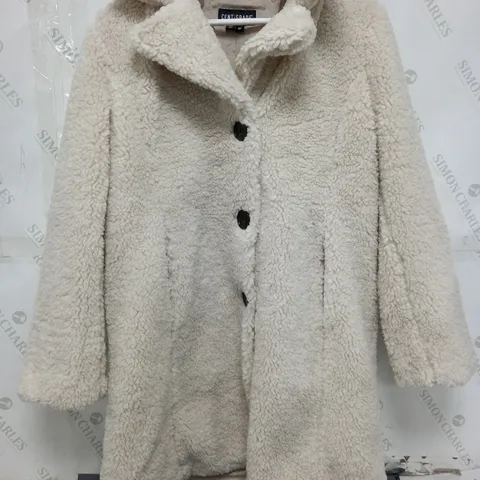 CENTIGRADE TEDDY LONGLINE COAT IN CREAM - MEDIUM