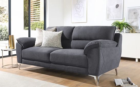 DESIGNER MADRID SLATE GREY PLUSH FABRIC 3 SEATER SOFA