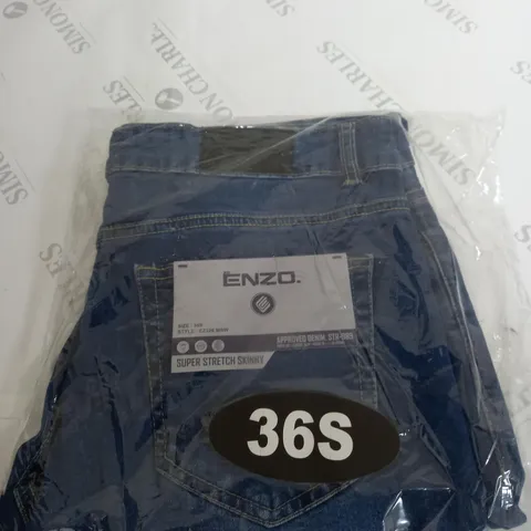 BAGGED ENZO 36S SUPER STRETCH SKINNY BLUE DENIM JEANS 
