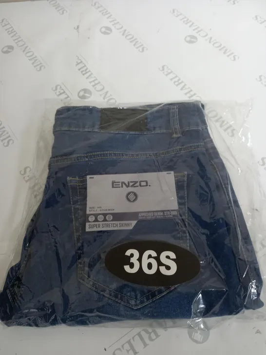 BAGGED ENZO 36S SUPER STRETCH SKINNY BLUE DENIM JEANS 