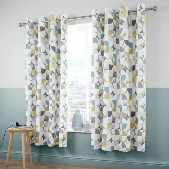 RETRO CIRCLES EASY CARE EYELET ROOM DARKENING CURTAINS 