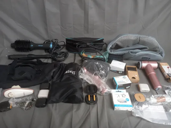 MEDIUM BOX OF ASSORTED UNBOXED ELECTRICAL ITEMS FROM MARLEY, HOMEDICS, AND REVAMP ETC. 