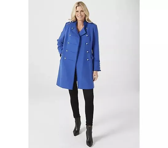 JM FASHION BY JULIEN MACDONALD MIDI LENGTH DRUMMER COAT- ROYAL BLUE SIZE 10