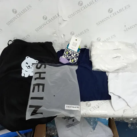 BOX OF ASSORTED CLOTHING ITEMS TO INCLUDE JOGGERS. T-SHIRTS, BOXERS ETC 