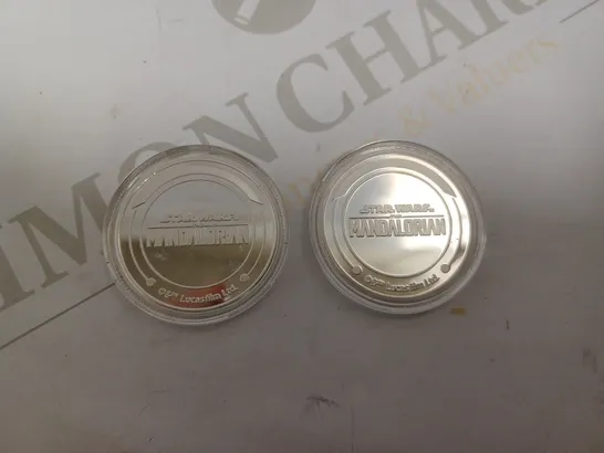 TWO MANDALORIAN COLLECTABLE COINS INCLUDING TRANSPORT TROOPER AND THE RAZOR CREST