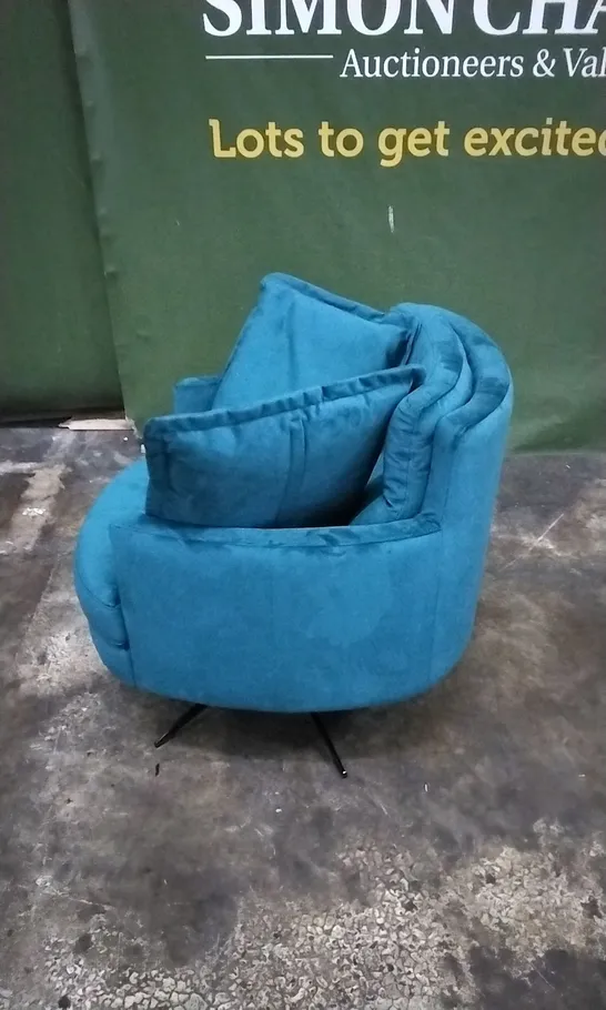 QUALITY ITALIAN DESIGNER SWIVEL CHAIR IN TEAL VELVET