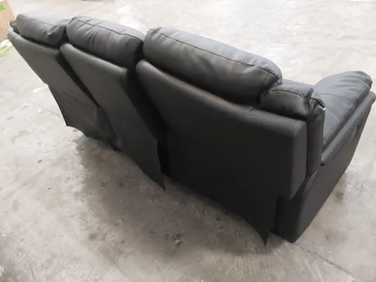 DESIGNER 3 SEATER MANUAL RECLINING BLACK LEATHER SOFA 