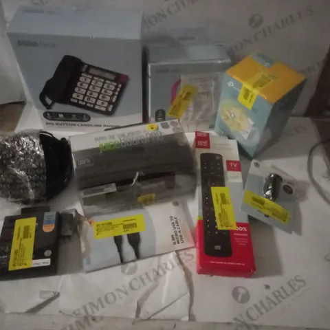 LOT OF APPROX 10 ASSORTED ITEMS TO INCLUDE TELEPHONE, TV REMOTE, JUICE SPEAKER