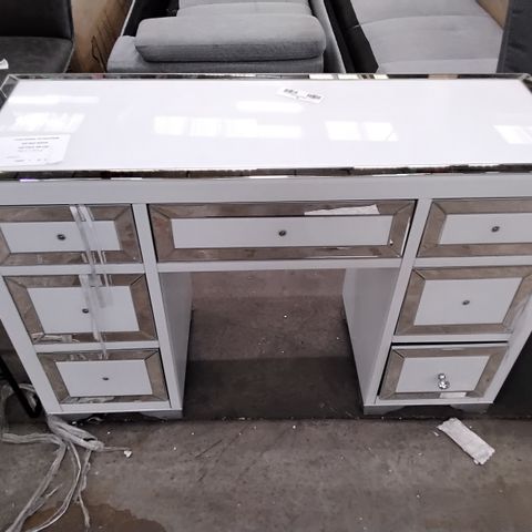 DESIGNER GLOSS WHITE 7 DRAWER SIDE TABLE WITH MIRRORED ACCENTS