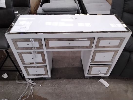 DESIGNER GLOSS WHITE 7 DRAWER SIDE TABLE WITH MIRRORED ACCENTS