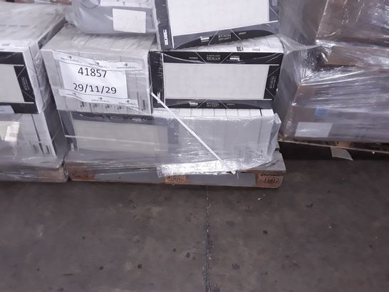 PALLET OF APPROXIMATELY 40 BRAND NEW BOXES OF 5 30 X 60CM DECOR BLANC QUADRI TILES GIVING A TOTAL COVERAGE OF APPROXIMATELY 36 SQUARE METERS